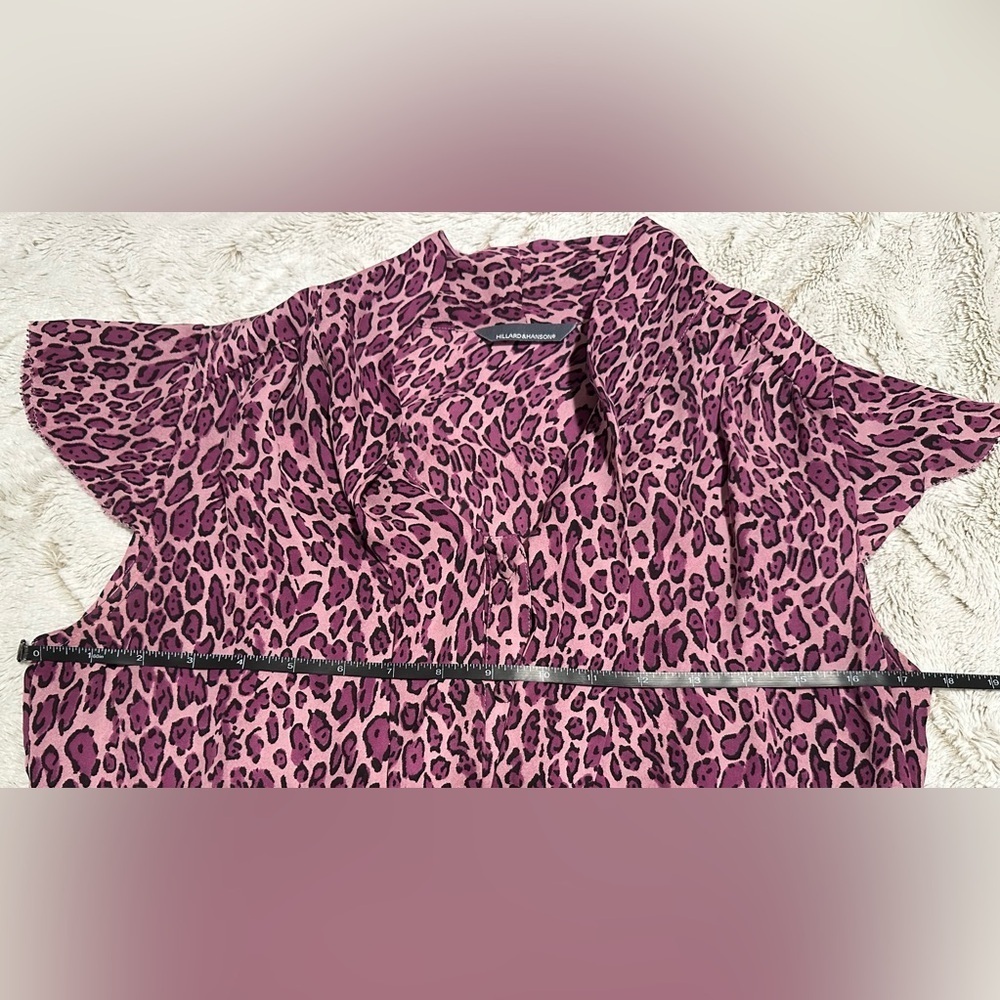 Hillard & Hanson Purple Leopard Print Bow Tie 100% Silk Blouse - Picture 2 of 9